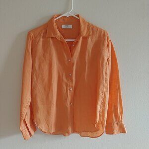 Uniqlo linen shirt in vibrant tangerine color